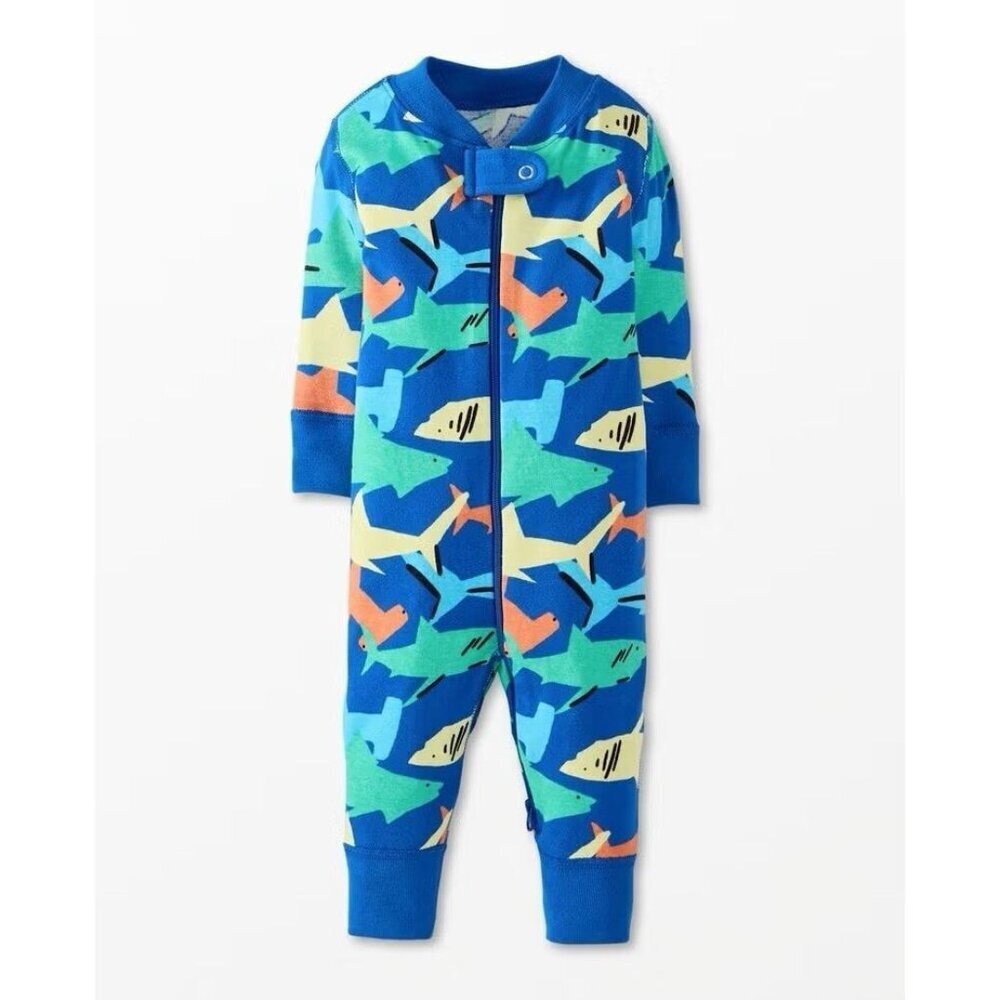 HannaJams Hanna Andersson Toddler 2-Way Zip Sleeper Blue Shark Pool Pajamas
